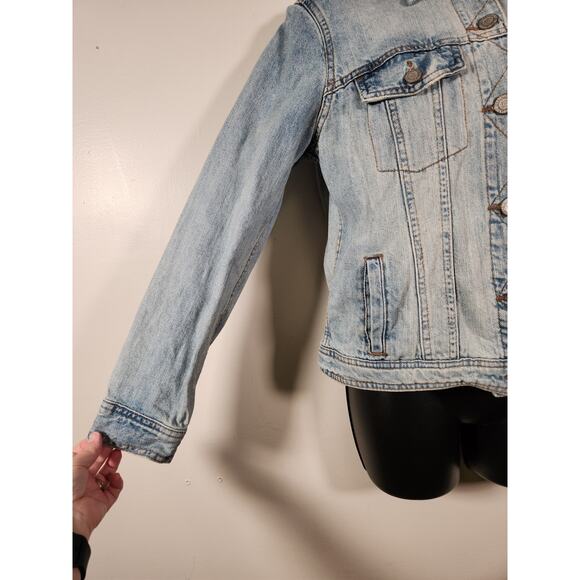 AEROPOSTALE Retro Denim Jean Trucker Jacket Womens M Blue Embroidered Peacock - Picture 11 of 12